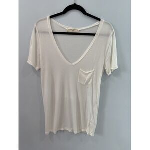 Project Social Urban Outfitters White Modal Deep V Neck Pocket Tee Medium Top